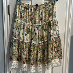 Notations Butterfly Floral Colorful Tiered Midi Skirt Lace Women’s XLP Boho